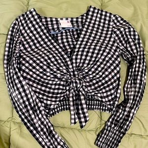 Plaid black and white blouse— medium